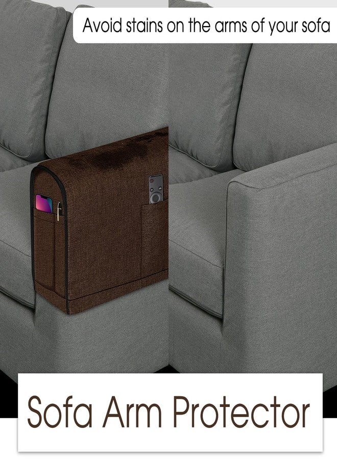 Joywell Linen Armrest Covers for Living Room Anti-Slip Sofa Arm Protector for Dogs, Cats, Armchair Slipcover for Recliner with 4 Pockets for TV Remote Control, Phone, Set of 2, Dark Brown - Image 5